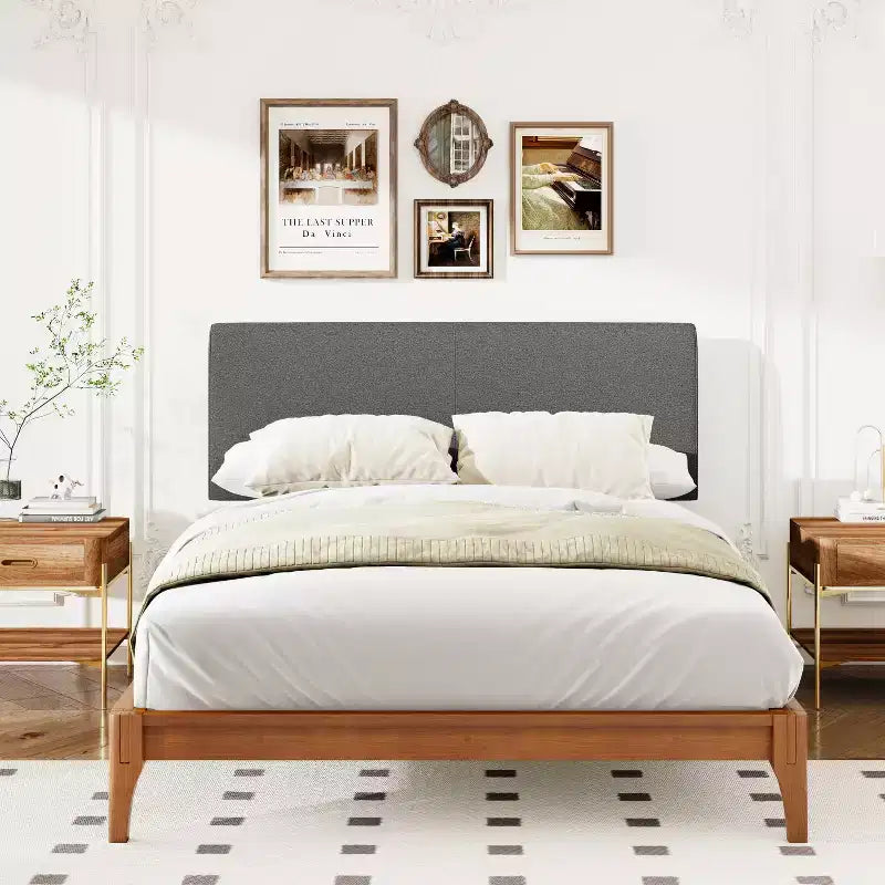 GDFStudio Julia Solid Bamboo 12 Inch Platform Bed with Upholstered High Headboard
