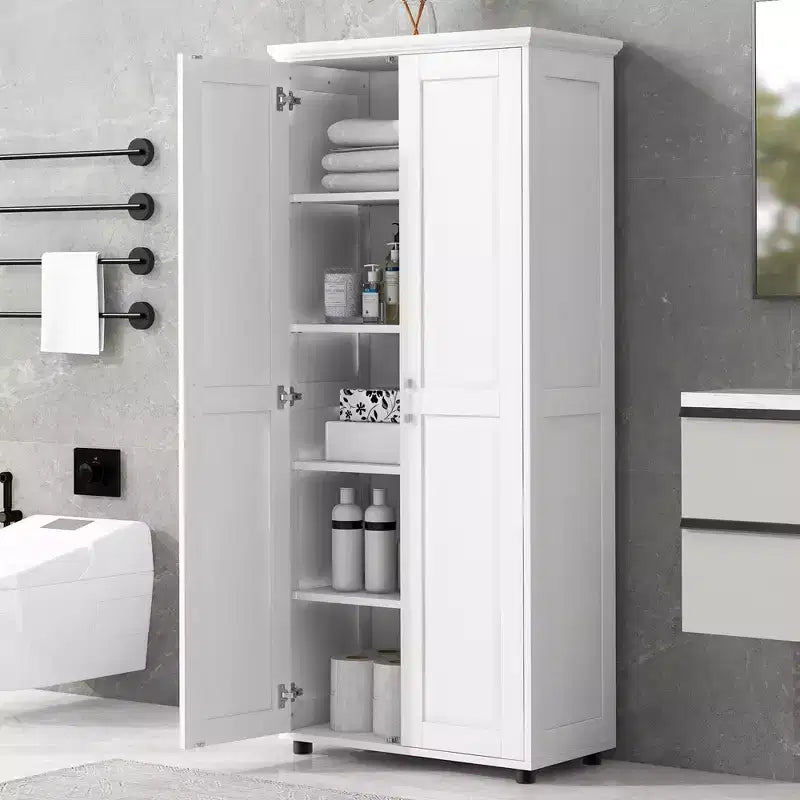 Tall Bathroom Storage Cabinets, Freestanding Floor Cabinet with 2 Doors, Adjustable Shelves, 5 Internal Compartments Kitchen Pantry