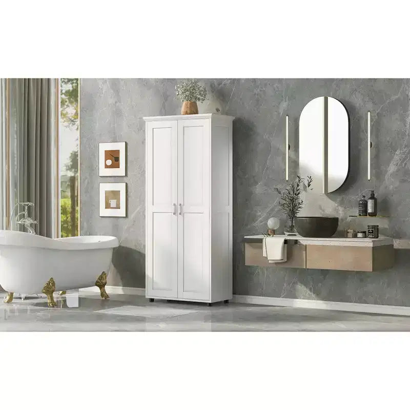 Tall Bathroom Storage Cabinets, Freestanding Floor Cabinet with 2 Doors, Adjustable Shelves, 5 Internal Compartments Kitchen Pantry