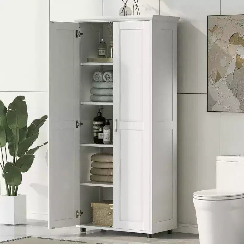 Tall Bathroom Storage Cabinets, Freestanding Floor Cabinet with 2 Doors, Adjustable Shelves, 5 Internal Compartments Kitchen Pantry