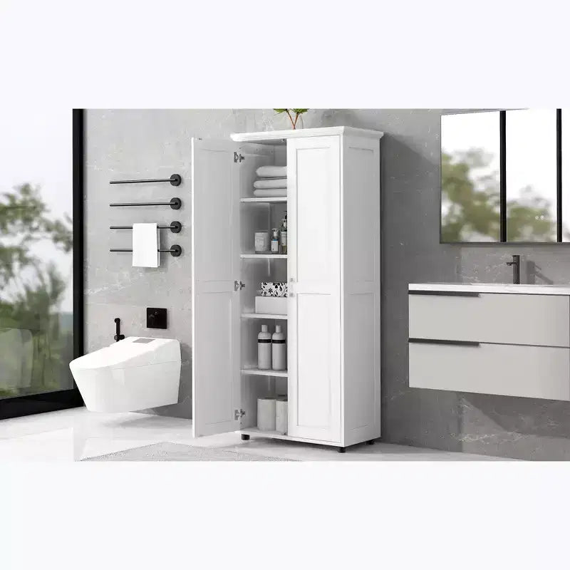 Tall Bathroom Storage Cabinets, Freestanding Floor Cabinet with 2 Doors, Adjustable Shelves, 5 Internal Compartments Kitchen Pantry