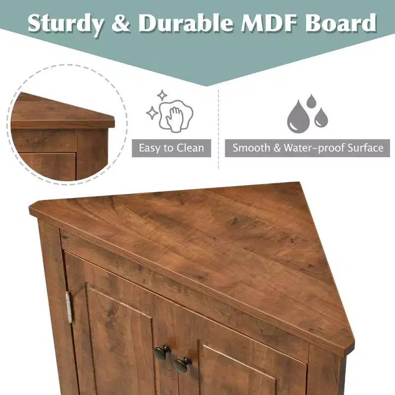 Modern Wood Bathroom Corner Storage Cabinet with Adjustable Shelf