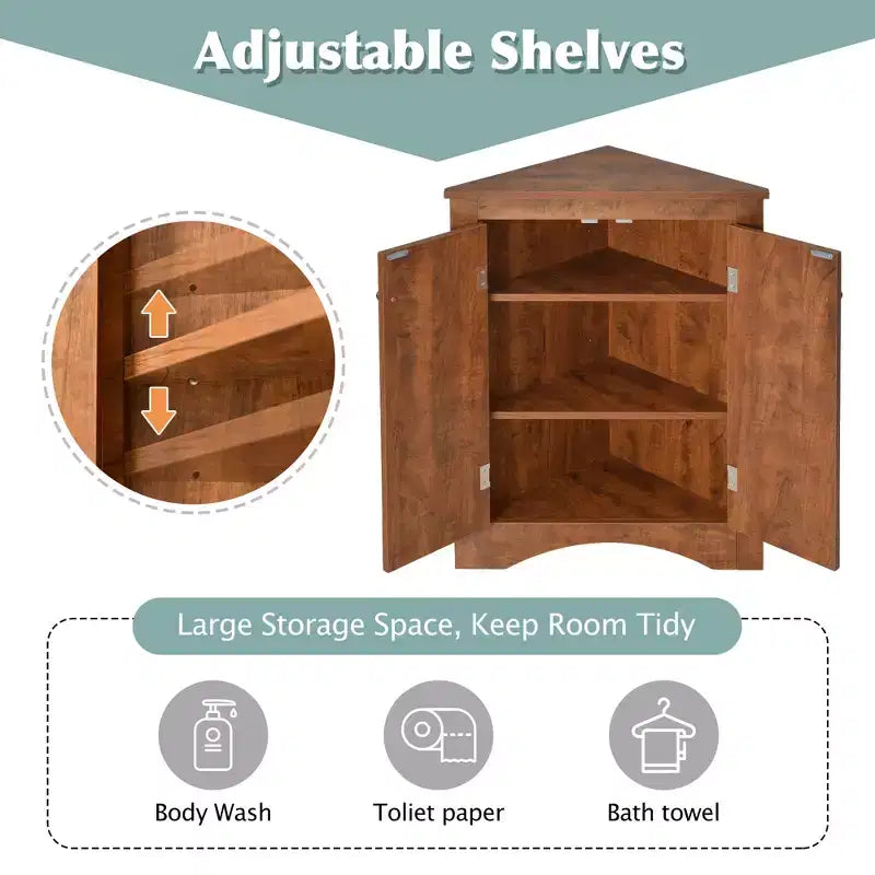 Modern Wood Bathroom Corner Storage Cabinet with Adjustable Shelf