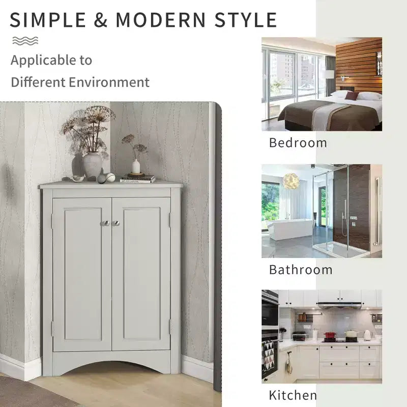 Modern Wood Bathroom Corner Storage Cabinet with Adjustable Shelf