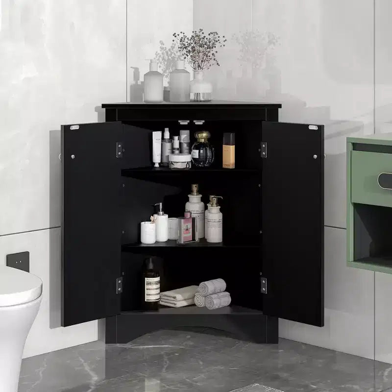 Modern Wood Bathroom Corner Storage Cabinet with Adjustable Shelf