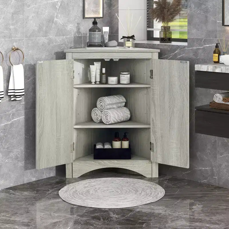 Modern Wood Bathroom Corner Storage Cabinet with Adjustable Shelf