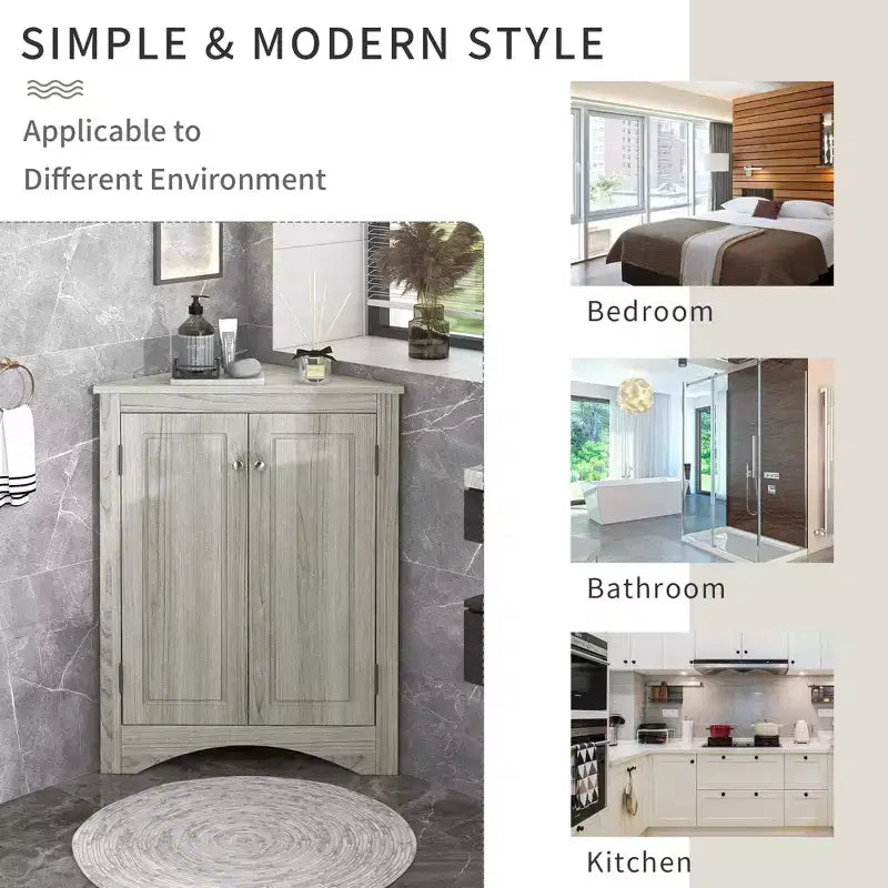 Modern Wood Bathroom Corner Storage Cabinet with Adjustable Shelf