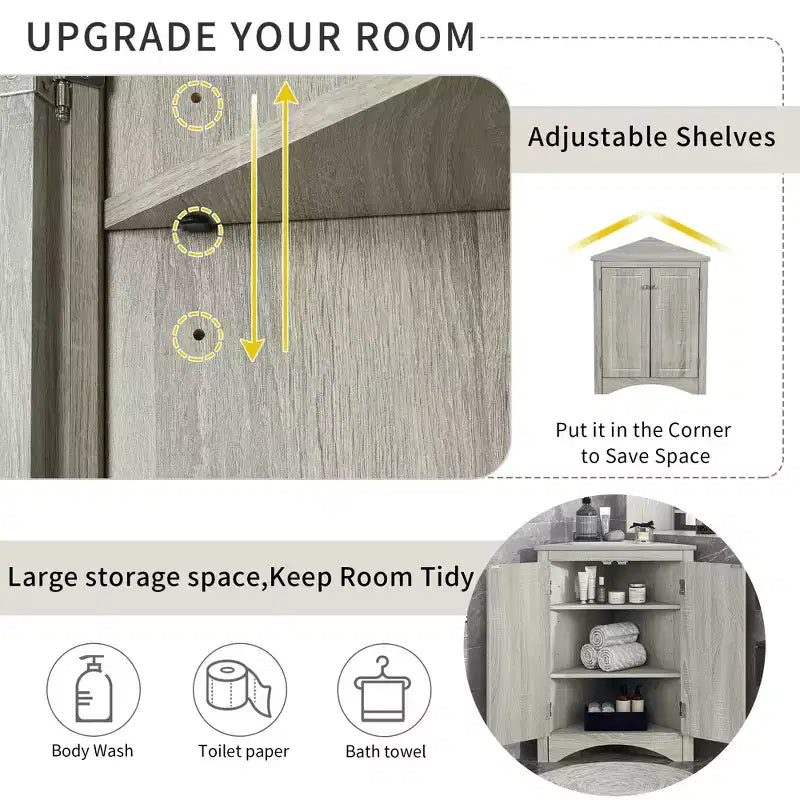 Modern Wood Bathroom Corner Storage Cabinet with Adjustable Shelf