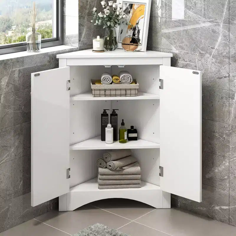 Modern Wood Bathroom Corner Storage Cabinet with Adjustable Shelf