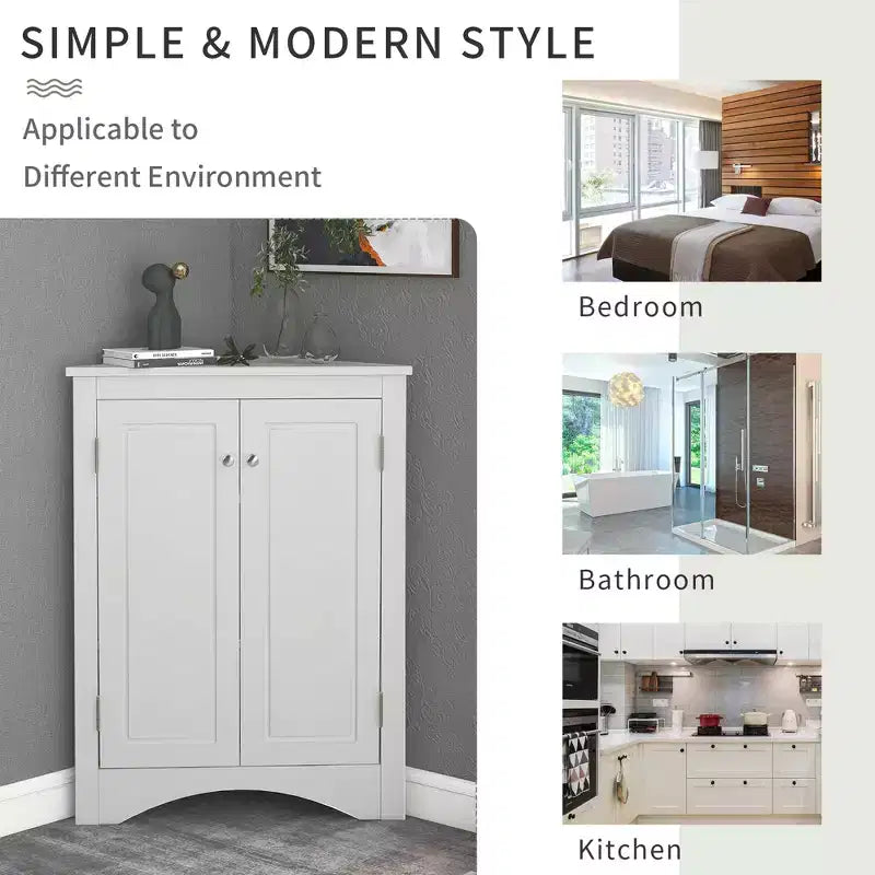 Modern Wood Bathroom Corner Storage Cabinet with Adjustable Shelf