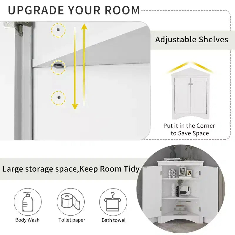 Modern Wood Bathroom Corner Storage Cabinet with Adjustable Shelf