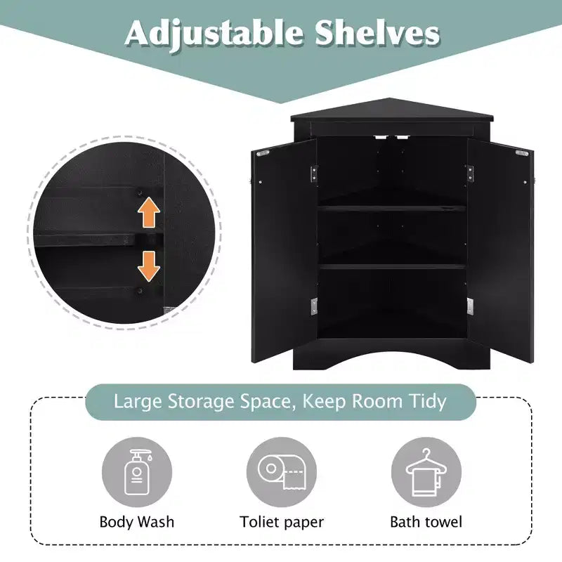 Modern Wood Bathroom Corner Storage Cabinet with Adjustable Shelf