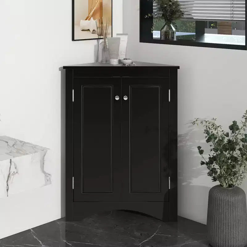 GDFStudio Ellis Modern Wood Bathroom Corner Storage Cabinet with Adjustable Shelf
