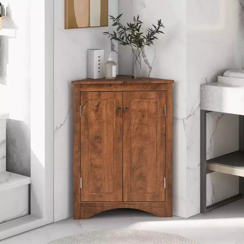 Modern Wood Bathroom Corner Storage Cabinet with Adjustable Shelf