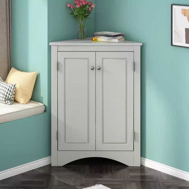 Modern Wood Bathroom Corner Storage Cabinet with Adjustable Shelf