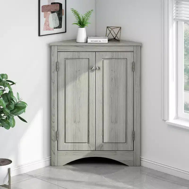 Modern Wood Bathroom Corner Storage Cabinet with Adjustable Shelf