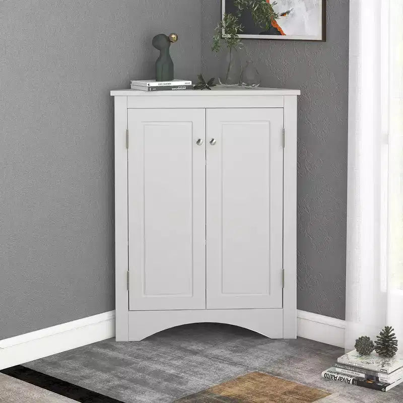 Modern Wood Bathroom Corner Storage Cabinet with Adjustable Shelf