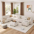 Acekool 9-Seat Modular L-Shaped Sectional Sofa, with Storage Ottoman, Convertible Sleeper, for Living Room, Bedroom, Beige