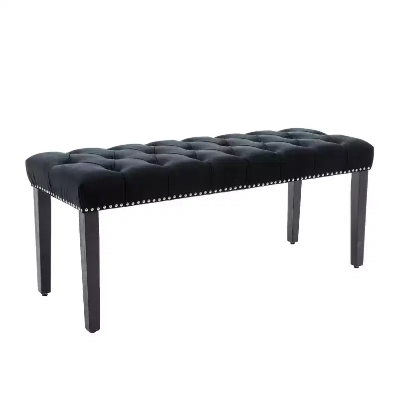 45.2 Modern Velvet Bench Ottoman with Tufted Upholstered Rectangle Entryway Bench with Wood Legs Shoe Bench for Living Room, Bedroom