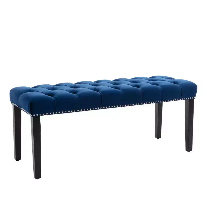 45.2 Modern Velvet Bench Ottoman with Tufted Upholstered Rectangle Entryway Bench with Wood Legs Shoe Bench for Living Room, Bedroom