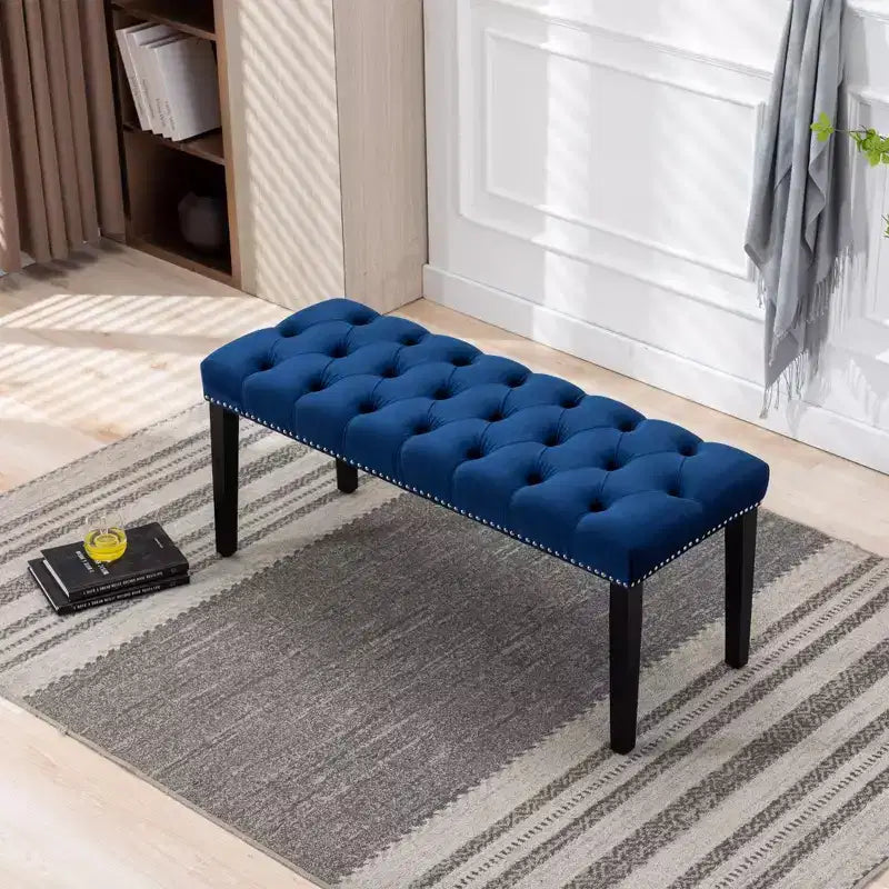 45.2 Modern Velvet Bench Ottoman with Tufted Upholstered Rectangle Entryway Bench with Wood Legs Shoe Bench for Living Room, Bedroom