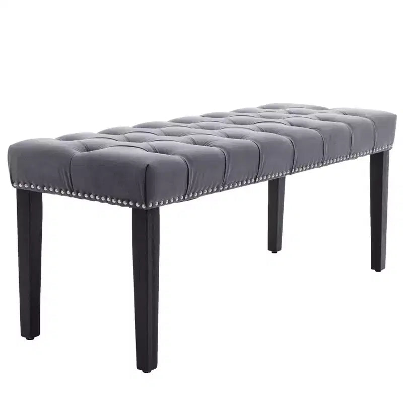 45.2 Modern Velvet Bench Ottoman with Tufted Upholstered Rectangle Entryway Bench with Wood Legs Shoe Bench for Living Room, Bedroom