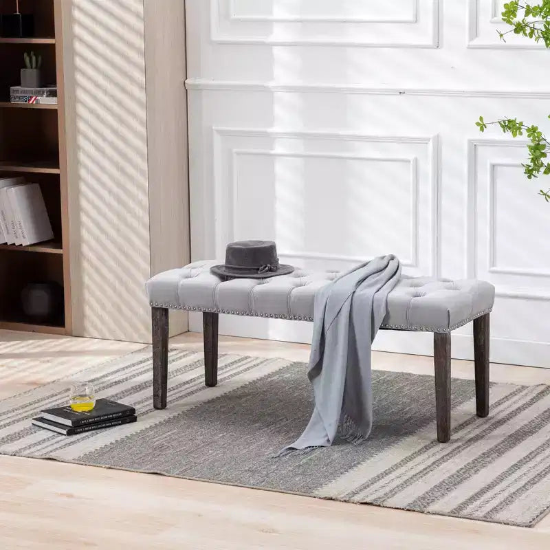 45.2 Modern Velvet Bench Ottoman with Tufted Upholstered Rectangle Entryway Bench with Wood Legs Shoe Bench for Living Room, Bedroom