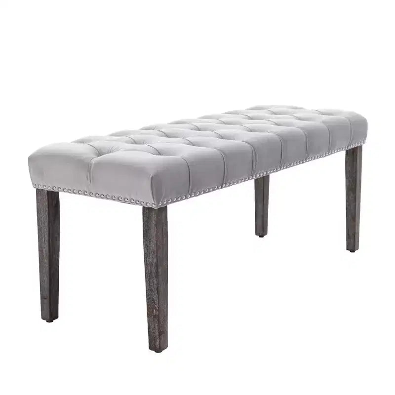 45.2 Modern Velvet Bench Ottoman with Tufted Upholstered Rectangle Entryway Bench with Wood Legs Shoe Bench for Living Room, Bedroom