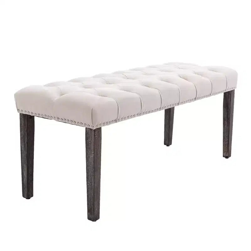 45.2 Modern Velvet Bench Ottoman with Tufted Upholstered Rectangle Entryway Bench with Wood Legs Shoe Bench for Living Room, Bedroom