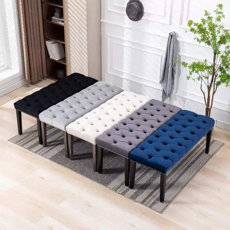 45.2 Modern Velvet Bench Ottoman with Tufted Upholstered Rectangle Entryway Bench with Wood Legs Shoe Bench for Living Room, Bedroom