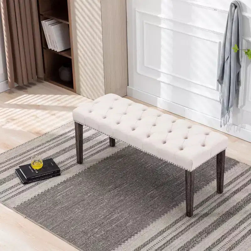 45.2 Modern Velvet Bench Ottoman with Tufted Upholstered Rectangle Entryway Bench with Wood Legs Shoe Bench for Living Room, Bedroom