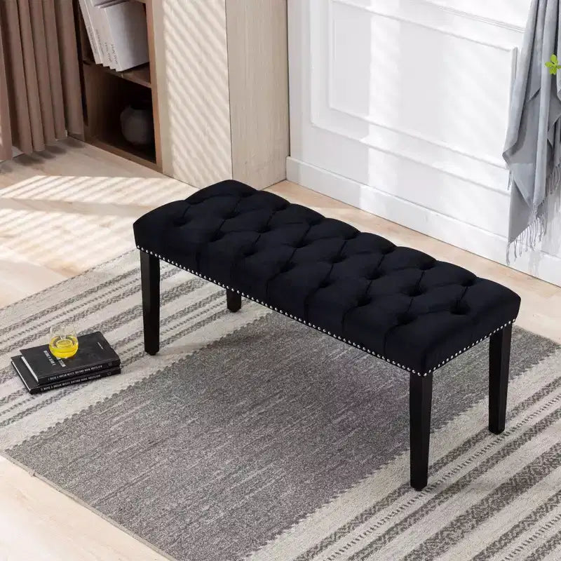 45.2 Modern Velvet Bench Ottoman with Tufted Upholstered Rectangle Entryway Bench with Wood Legs Shoe Bench for Living Room, Bedroom