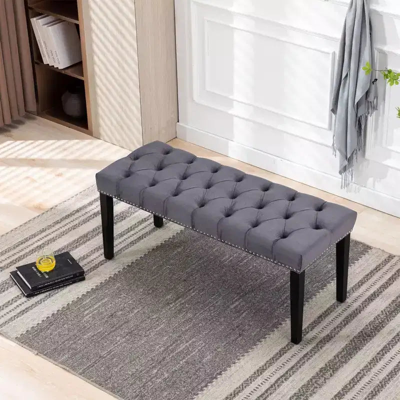 45.2 Modern Velvet Bench Ottoman with Tufted Upholstered Rectangle Entryway Bench with Wood Legs Shoe Bench for Living Room, Bedroom