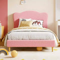 GustoWave Twin Size Upholstered Platform Bed Frame with Scallop Headboard for Kids - Pink, No Box Spring Needed
