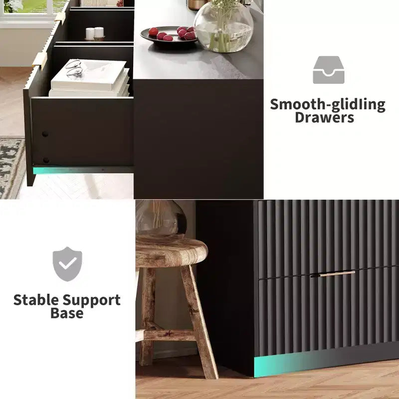 63 8/9-Drawer Fluted Dresser - Large Wooden Organizer with Metal Handles & Anti-Tip Design for Bedroom, Living Room, Hallway