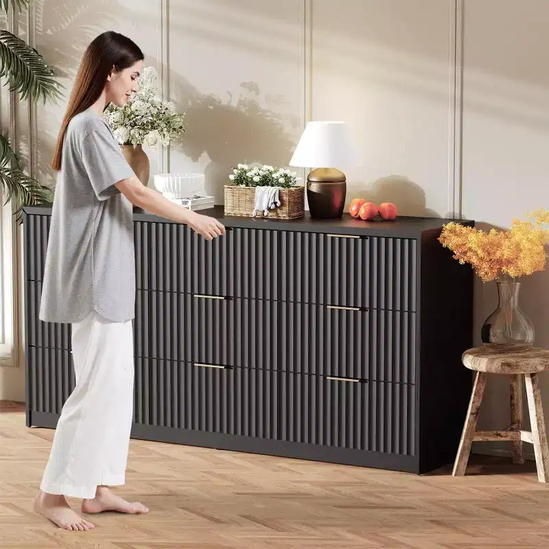 63 8/9-Drawer Fluted Dresser - Large Wooden Organizer with Metal Handles & Anti-Tip Design for Bedroom, Living Room, Hallway