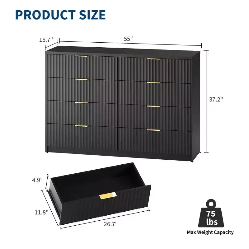 63 8/9-Drawer Fluted Dresser - Large Wooden Organizer with Metal Handles & Anti-Tip Design for Bedroom, Living Room, Hallway