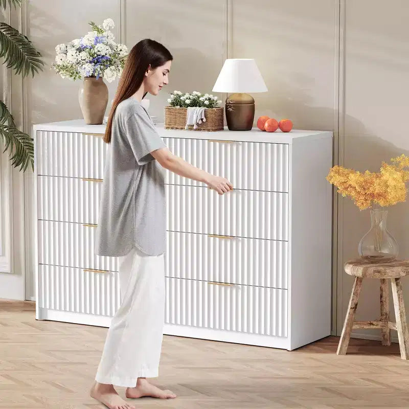 63 8/9-Drawer Fluted Dresser - Large Wooden Organizer with Metal Handles & Anti-Tip Design for Bedroom, Living Room, Hallway