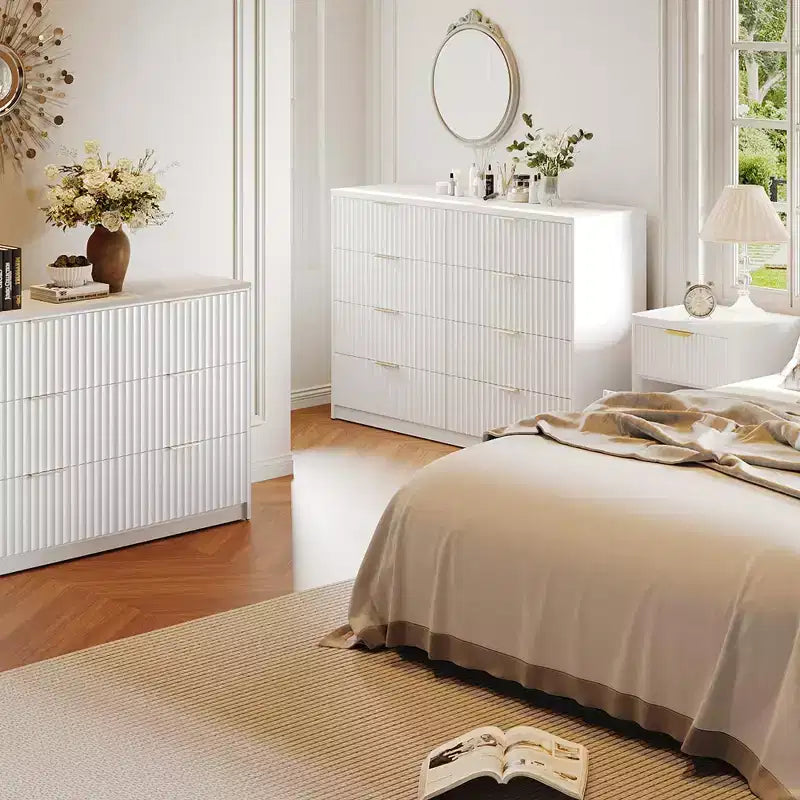 63 8/9-Drawer Fluted Dresser - Large Wooden Organizer with Metal Handles & Anti-Tip Design for Bedroom, Living Room, Hallway