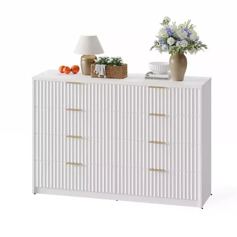 63 8/9-Drawer Fluted Dresser - Large Wooden Organizer with Metal Handles & Anti-Tip Design for Bedroom, Living Room, Hallway