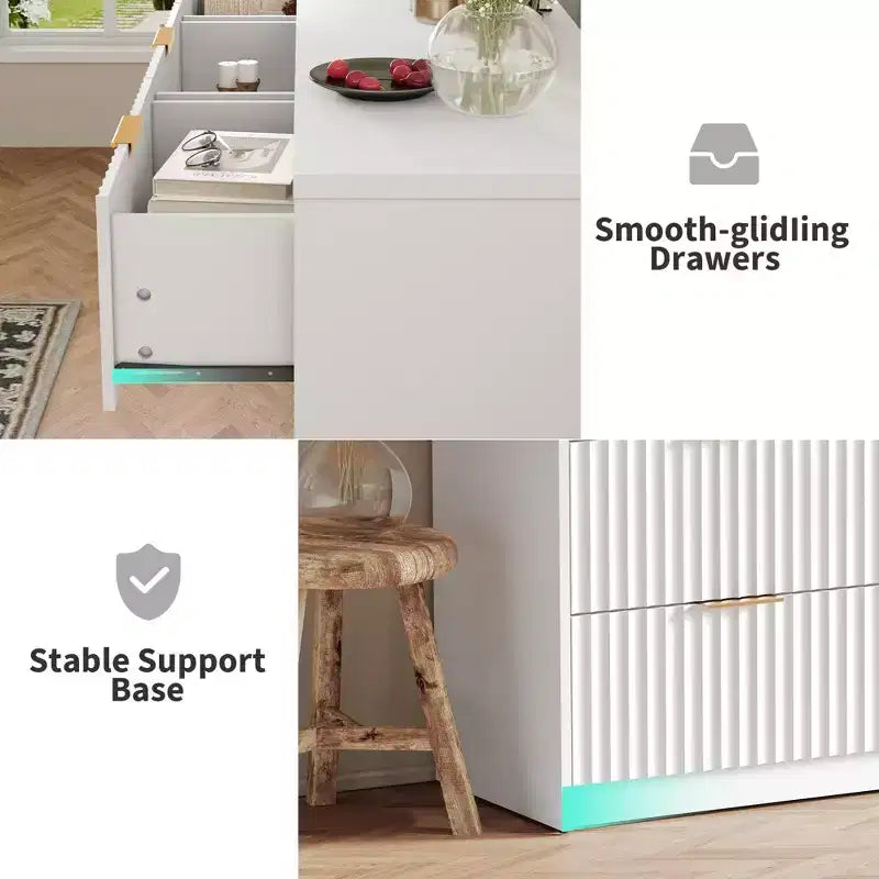 63 8/9-Drawer Fluted Dresser - Large Wooden Organizer with Metal Handles & Anti-Tip Design for Bedroom, Living Room, Hallway