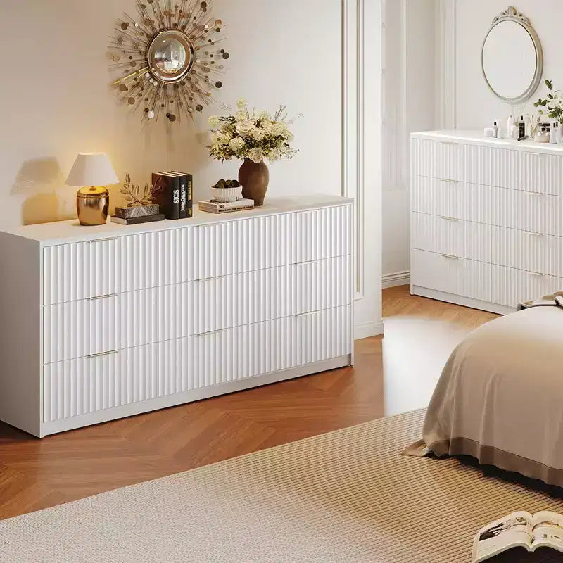 63 8/9-Drawer Fluted Dresser - Large Wooden Organizer with Metal Handles & Anti-Tip Design for Bedroom, Living Room, Hallway