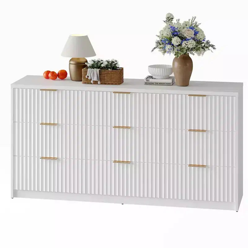 63 8/9-Drawer Fluted Dresser - Large Wooden Organizer with Metal Handles & Anti-Tip Design for Bedroom, Living Room, Hallway