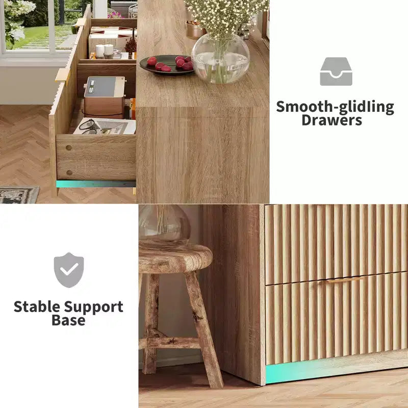 63 8/9-Drawer Fluted Dresser - Large Wooden Organizer with Metal Handles & Anti-Tip Design for Bedroom, Living Room, Hallway