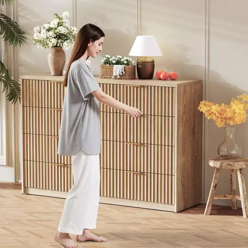63 8/9-Drawer Fluted Dresser - Large Wooden Organizer with Metal Handles & Anti-Tip Design for Bedroom, Living Room, Hallway