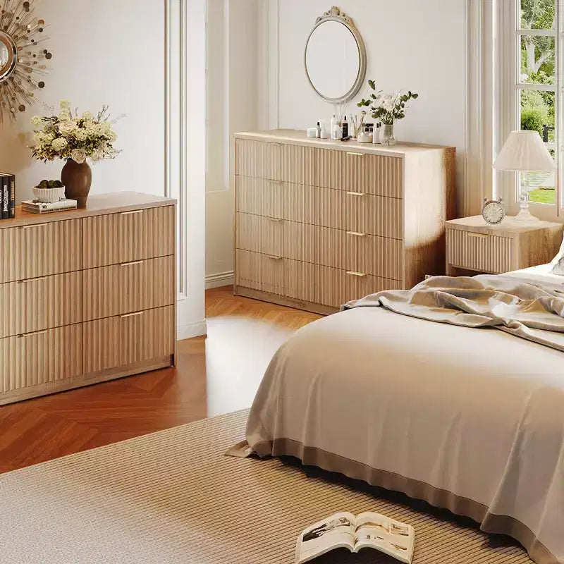 63 8/9-Drawer Fluted Dresser - Large Wooden Organizer with Metal Handles & Anti-Tip Design for Bedroom, Living Room, Hallway