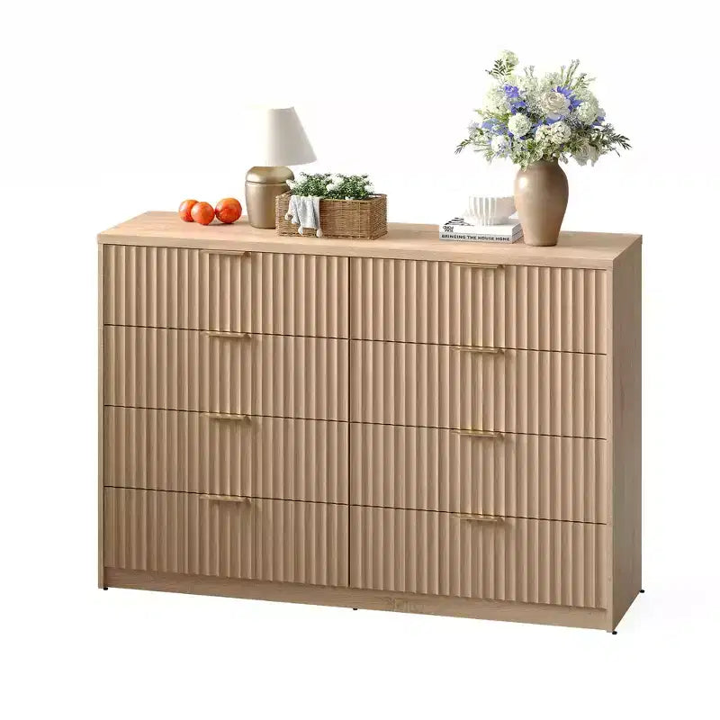 63 8/9-Drawer Fluted Dresser - Large Wooden Organizer with Metal Handles & Anti-Tip Design for Bedroom, Living Room, Hallway