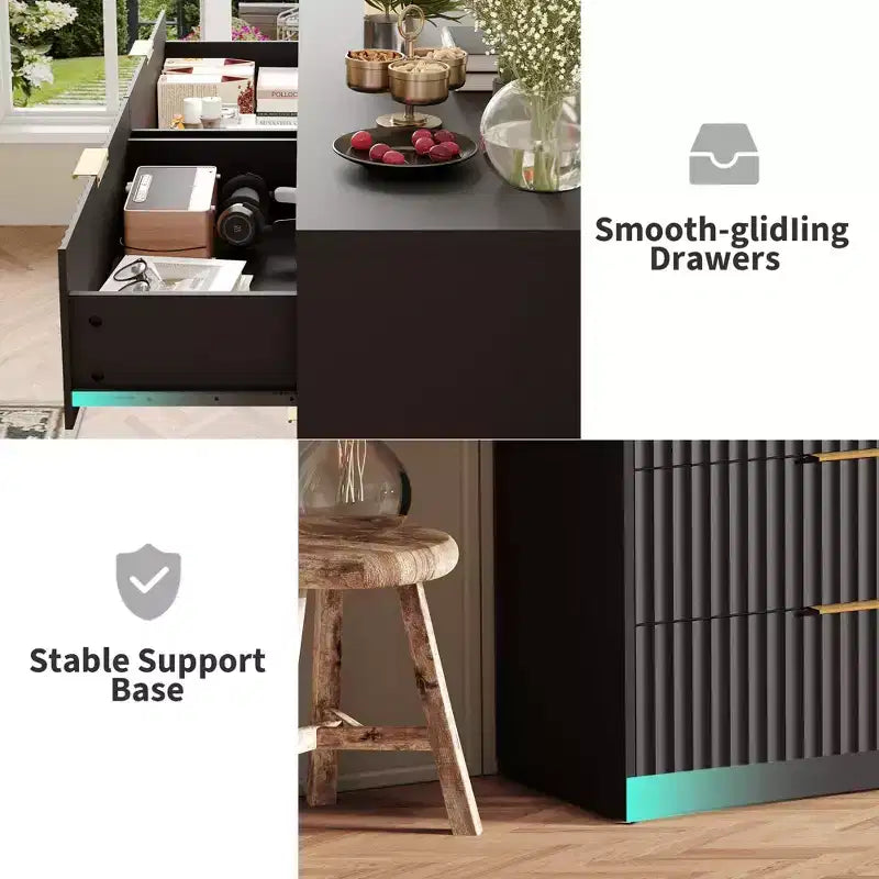 63 8/9-Drawer Fluted Dresser - Large Wooden Organizer with Metal Handles & Anti-Tip Design for Bedroom, Living Room, Hallway