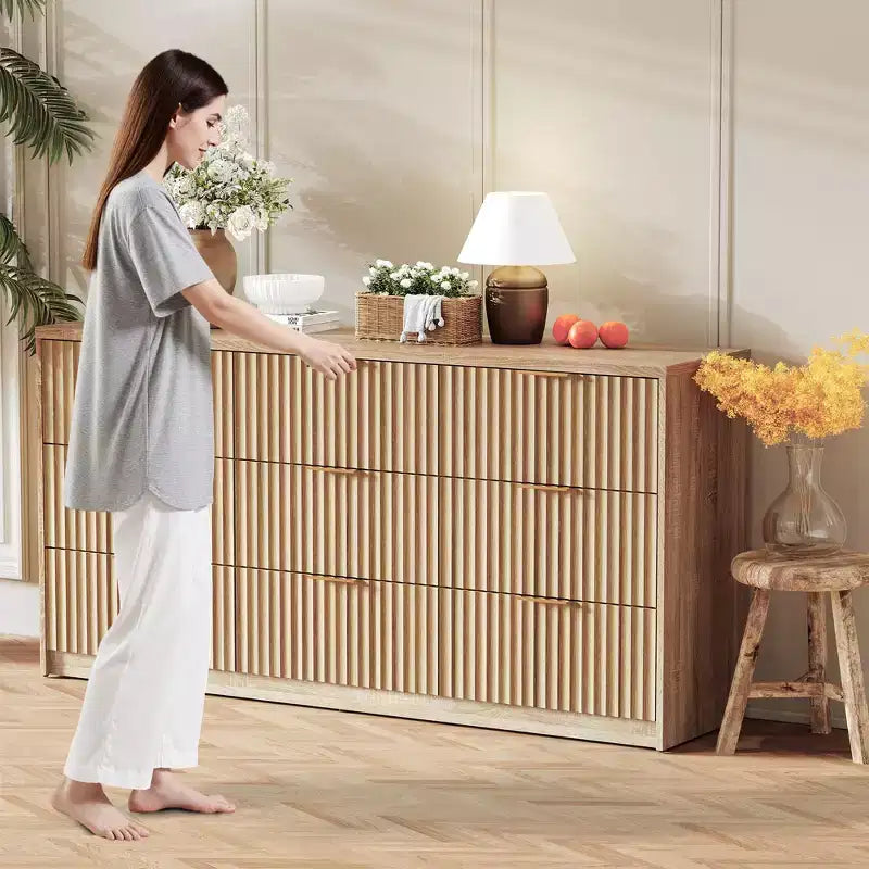 63 8/9-Drawer Fluted Dresser - Large Wooden Organizer with Metal Handles & Anti-Tip Design for Bedroom, Living Room, Hallway