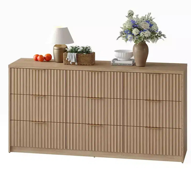 63 8/9-Drawer Fluted Dresser - Large Wooden Organizer with Metal Handles & Anti-Tip Design for Bedroom, Living Room, Hallway